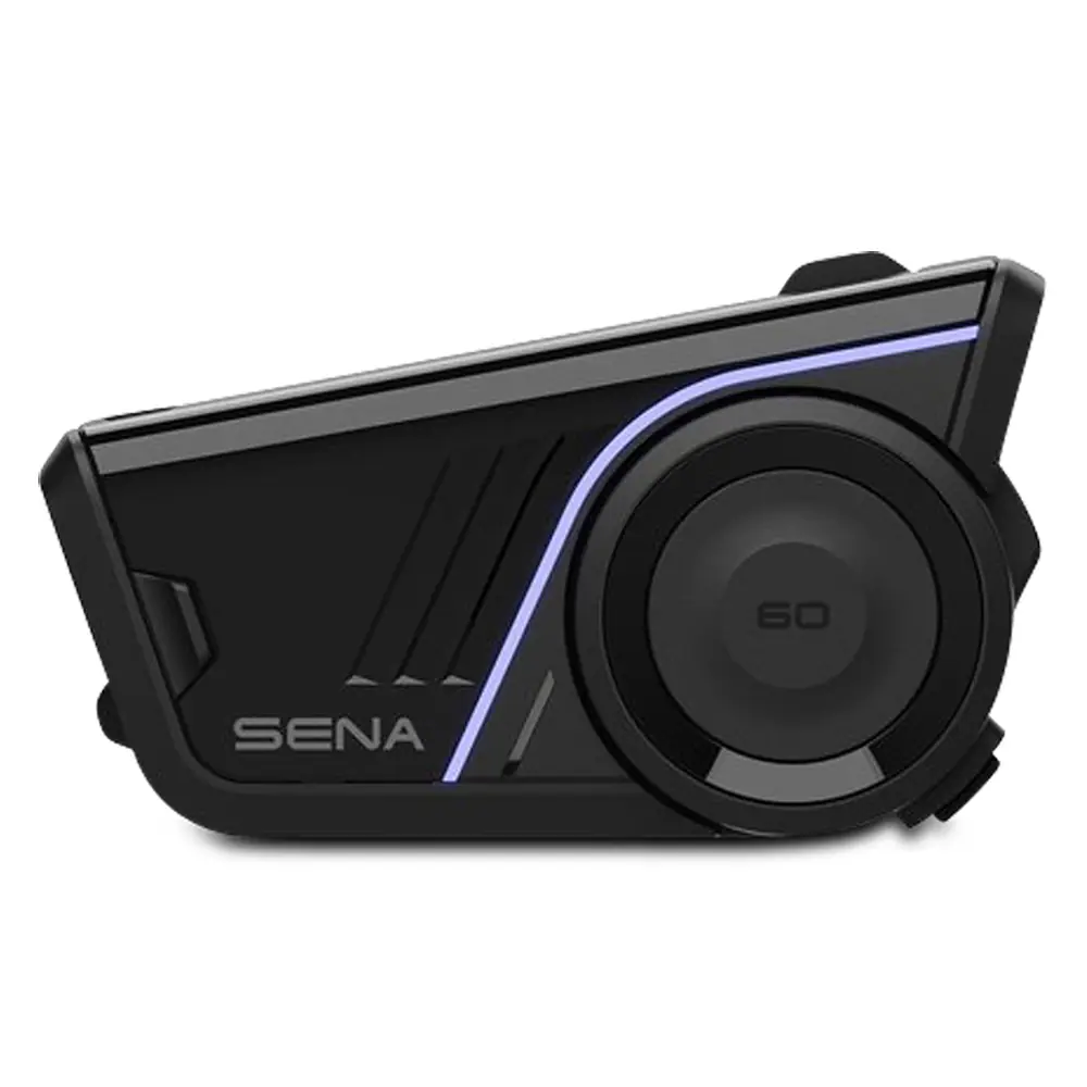 Dispositivo de intercomunicación Bluetooth Sena 50S para casco de motocicleta, color negro, vista lateral.