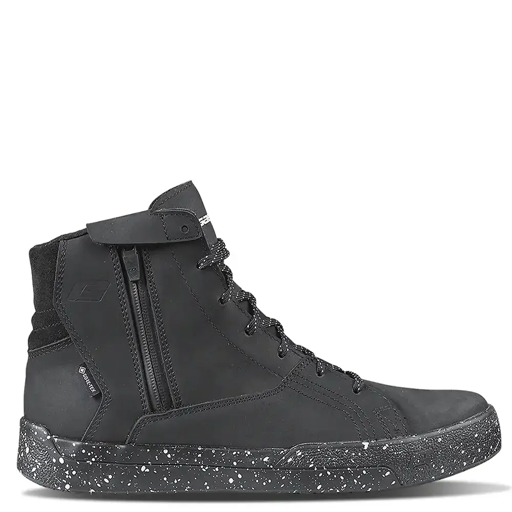 Materiales y estética visual de la versión Negro Splash, 12 del G_ROME GORE-TEX® - Moto Garage Miami