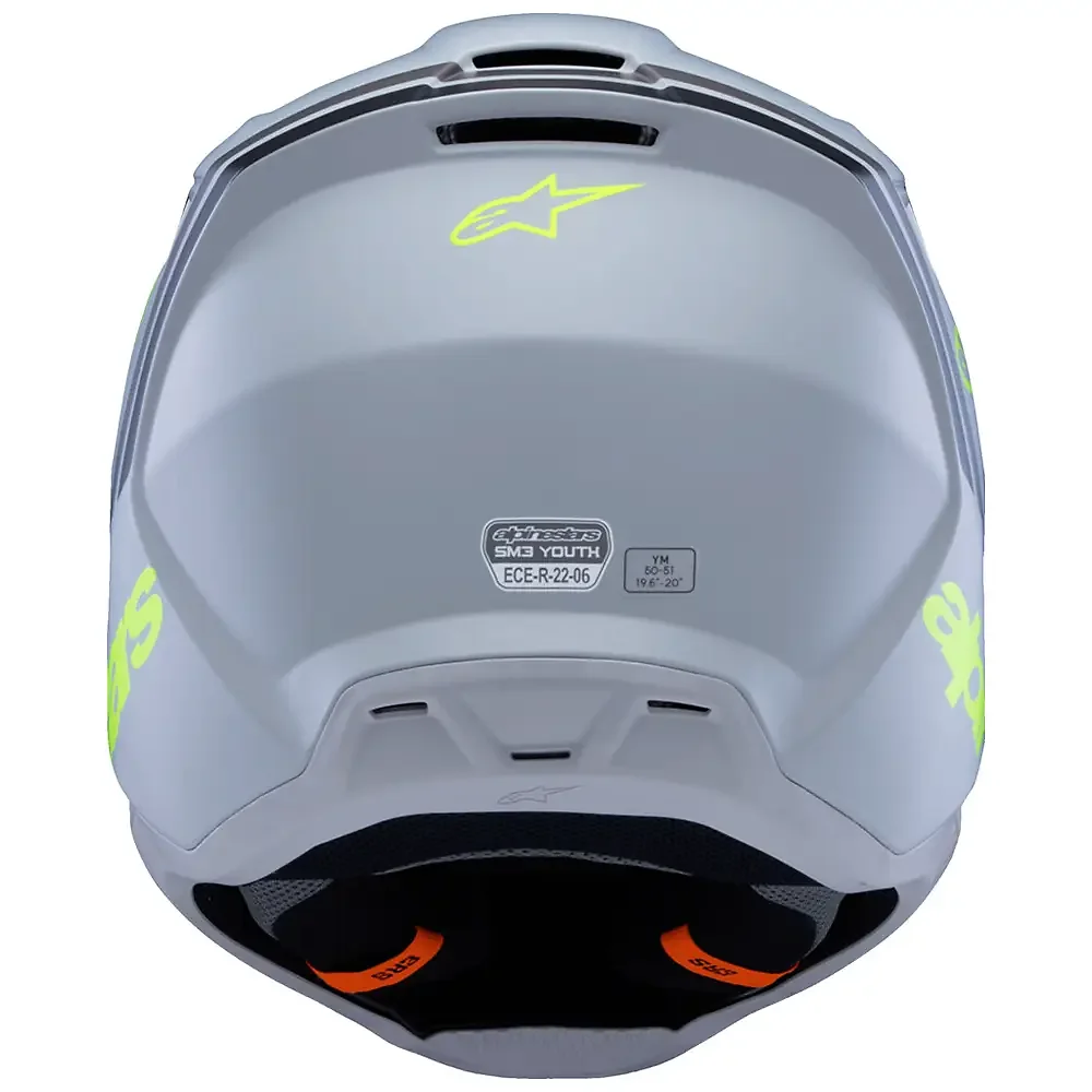 Vista frontal y diseño de calota del SM3 RADIUM (NIÑOS) - Casco Alpinestars - Moto Garage Miami