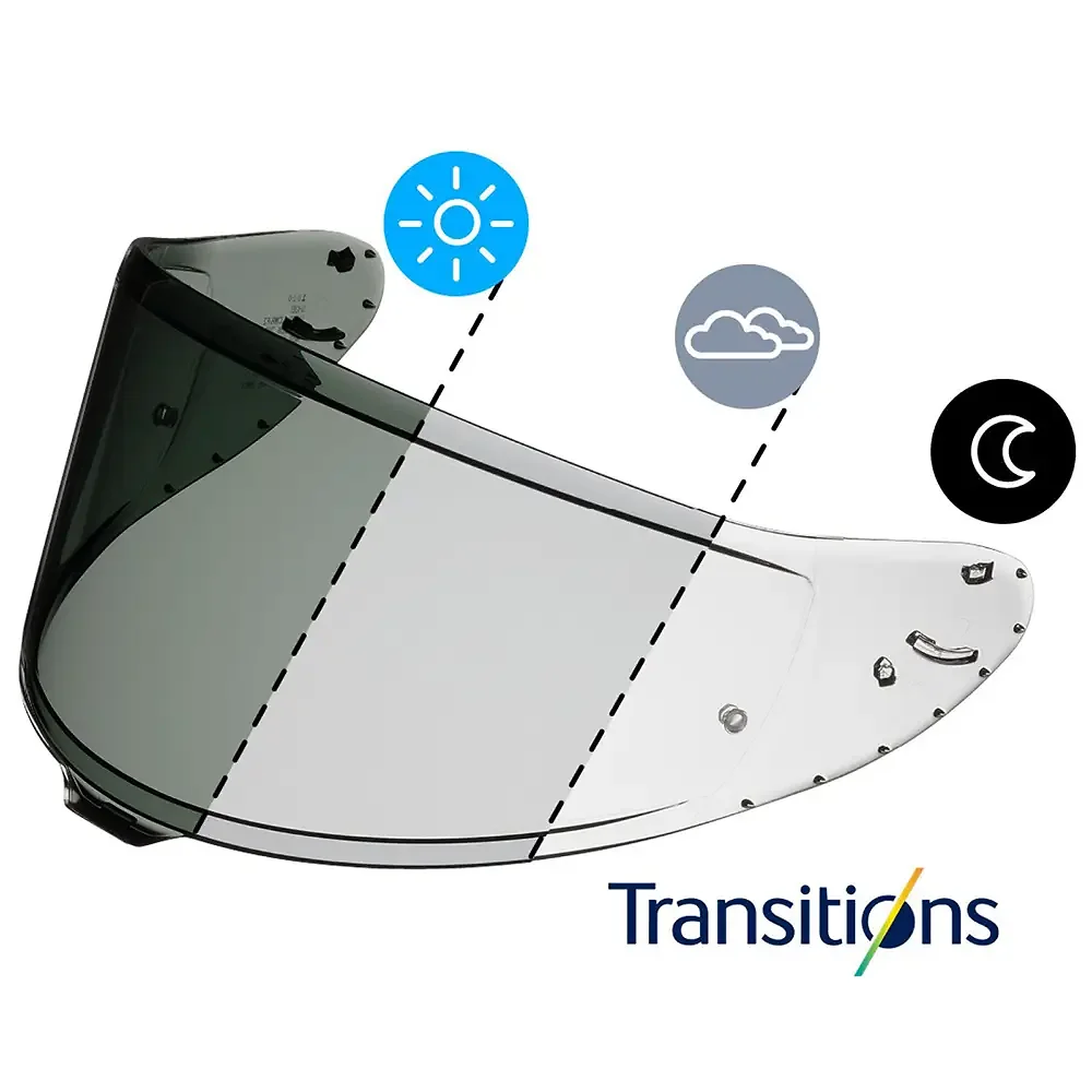 Vista frontal y diseño de calota del CWR-F2 Visor Transitions® compatible con Pinlock® - Moto Garage Miami