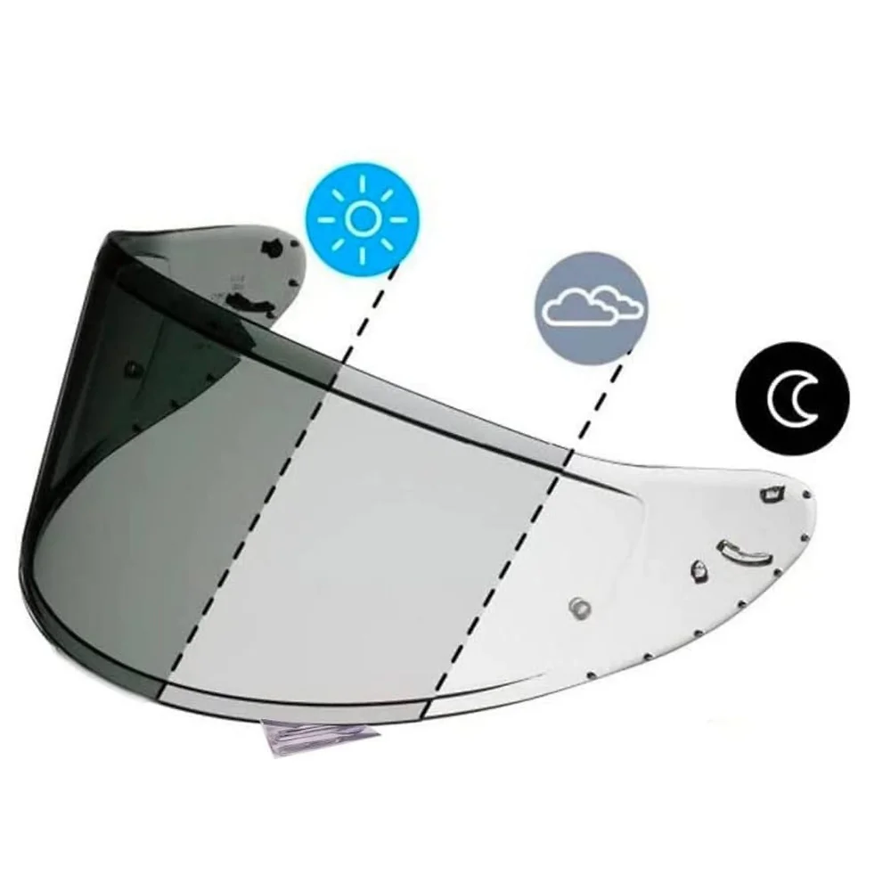 Vista frontal y diseño de calota del Visor Shoei CWR-1 TRANSITIONS Pinlock-Ready - Moto Garage Miami