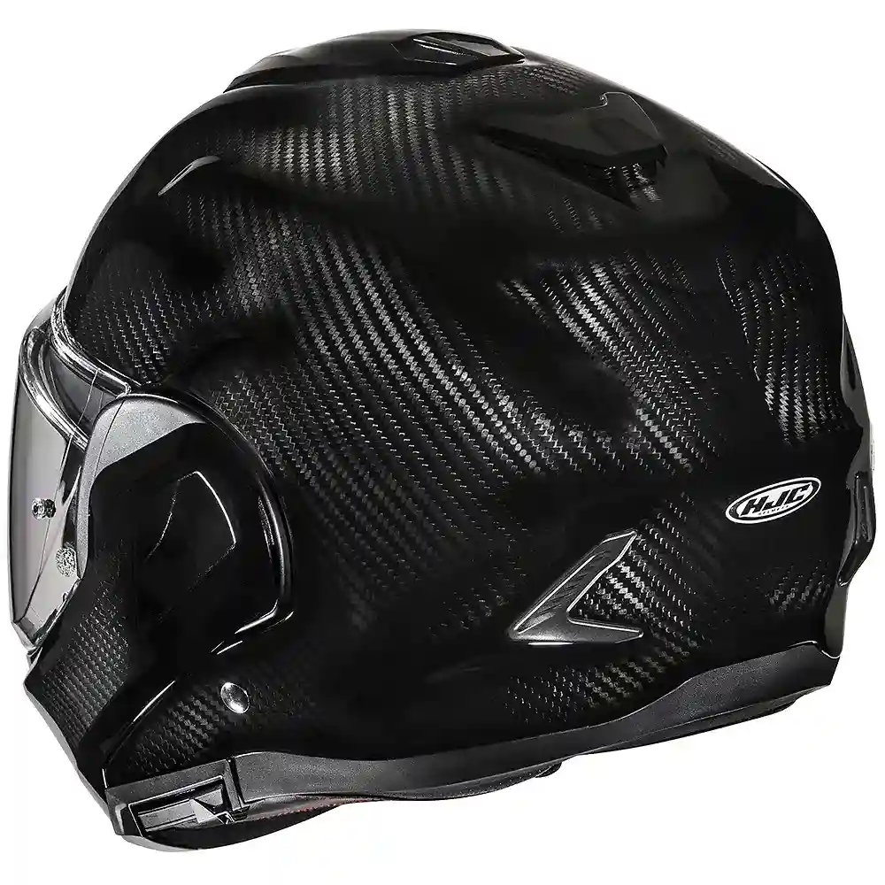 Primer plano de la construcción y material del F100 CARBON / Casco HJC - Moto Garage Miami