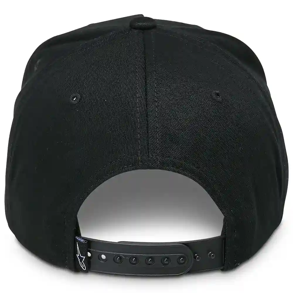 Vista frontal y diseño de calota del Promptus Snapback / Gorra Alpinestars - Moto Garage Miami