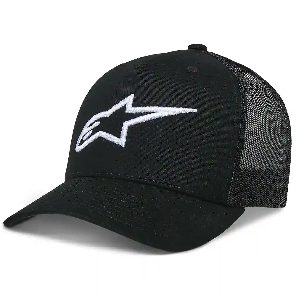 Detalle de pintura y diseño en tonalidad Negro/Negro del Ageless Trucker / Gorra - Moto Garage Miami