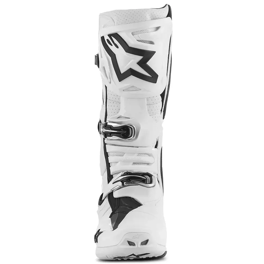 Vista frontal y diseño de calota del Tech 10 Supervented Botas Alpinestars - Moto Garage Miami