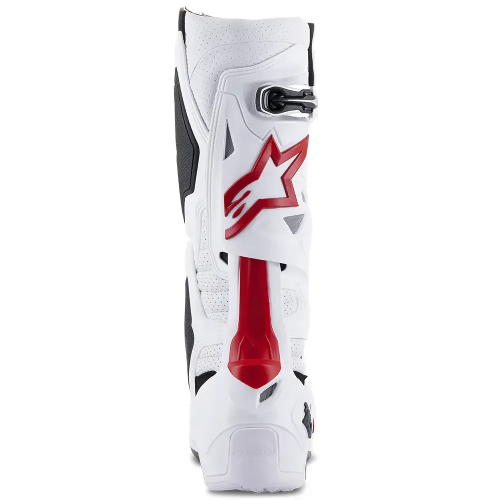 Vista frontal y diseño de calota del Tech 10 Supervented Botas Alpinestars - Moto Garage Miami