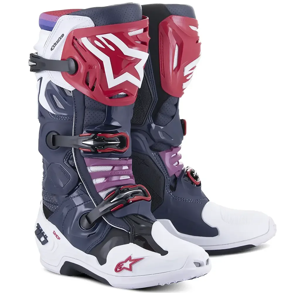 Acabado de fábrica en color Azul Marino Nocturno/Blanco/Arcoíris, 14 para el Tech 10 Supervented Botas - Moto Garage Miami