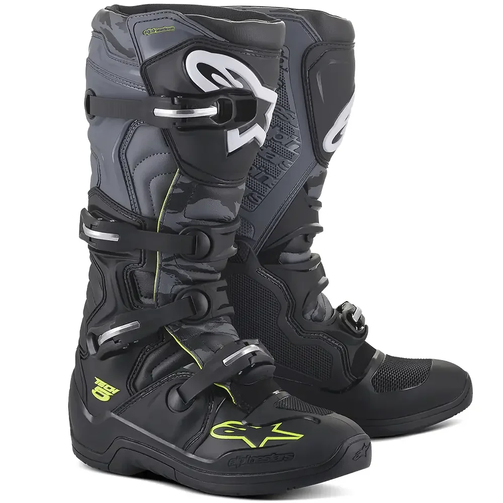 Toma estructural y acabado gráfico Negro/Gris/Amarillo Fluor, 16 del modelo Tech 5 Botas - Moto Garage Miami