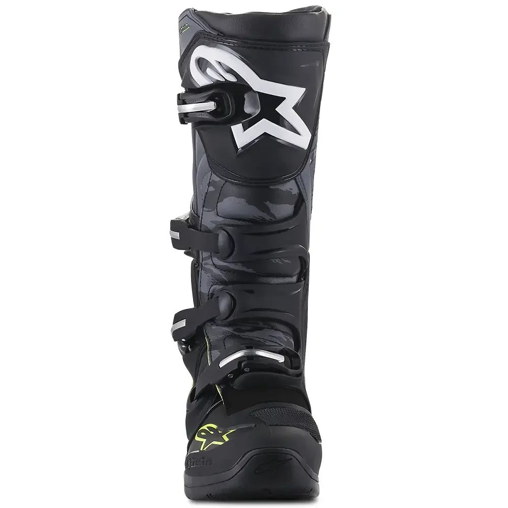Vista frontal y diseño de calota del Tech 5 Botas Alpinestars - Moto Garage Miami