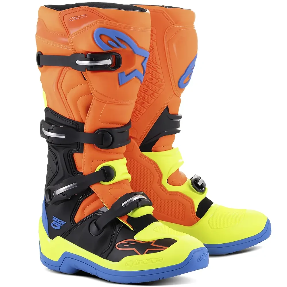 Toma estructural y acabado gráfico Naranja Fluorescente/Azul Esmaltado/Amarillo Fluorescente, 16 del modelo Tech 5 Botas - Moto Garage Miami