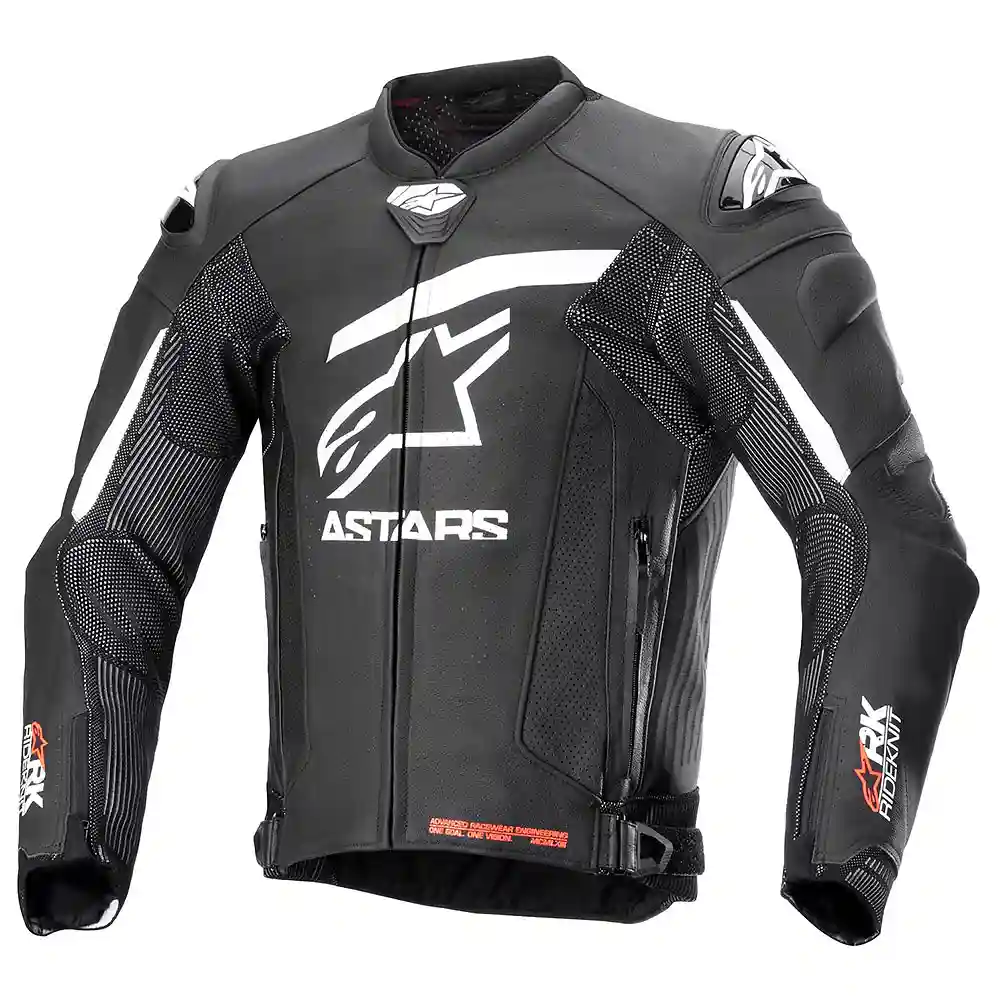 Detalle de pintura y diseño en tonalidad Negro/Blanco, 60 del GP PLUS R V4 RIDEKNIT Chaqueta - Moto Garage Miami