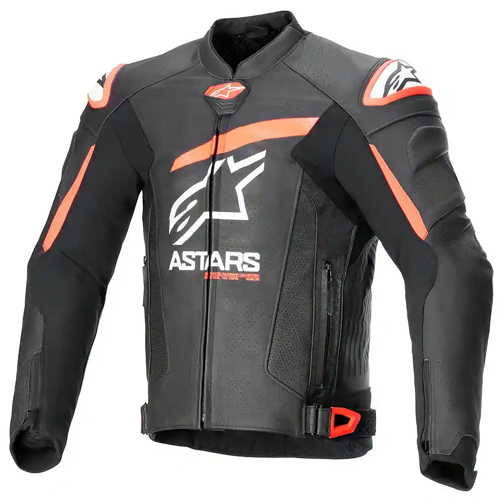 Toma estructural y acabado gráfico Negro/Rojo Fluor/Blanco, 60 del modelo GP PLUS R V4 AIRFLOW Chaqueta - Moto Garage Miami