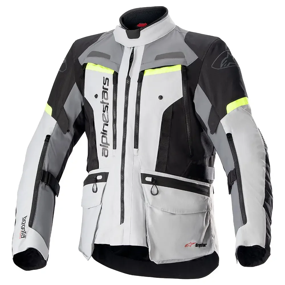 Materiales y estética visual de la versión Gris/Amarillo Fluor, 4XL del Bogotá Pro Drystar® / Chaqueta - Moto Garage Miami
