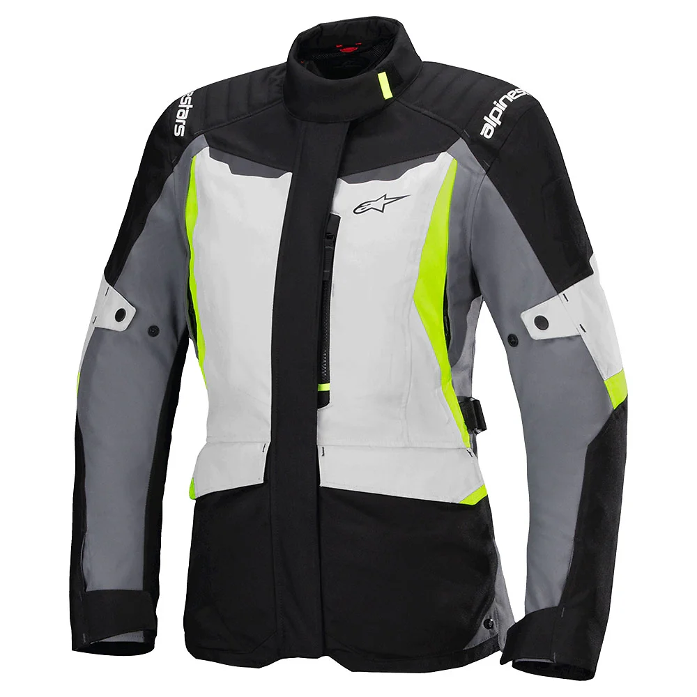Detalle de pintura y diseño en tonalidad Gris Hielo/Negro/Amarillo Fluor, 2XL del Stella ST-1 Impermeable Chaqueta - Moto Garage Miami