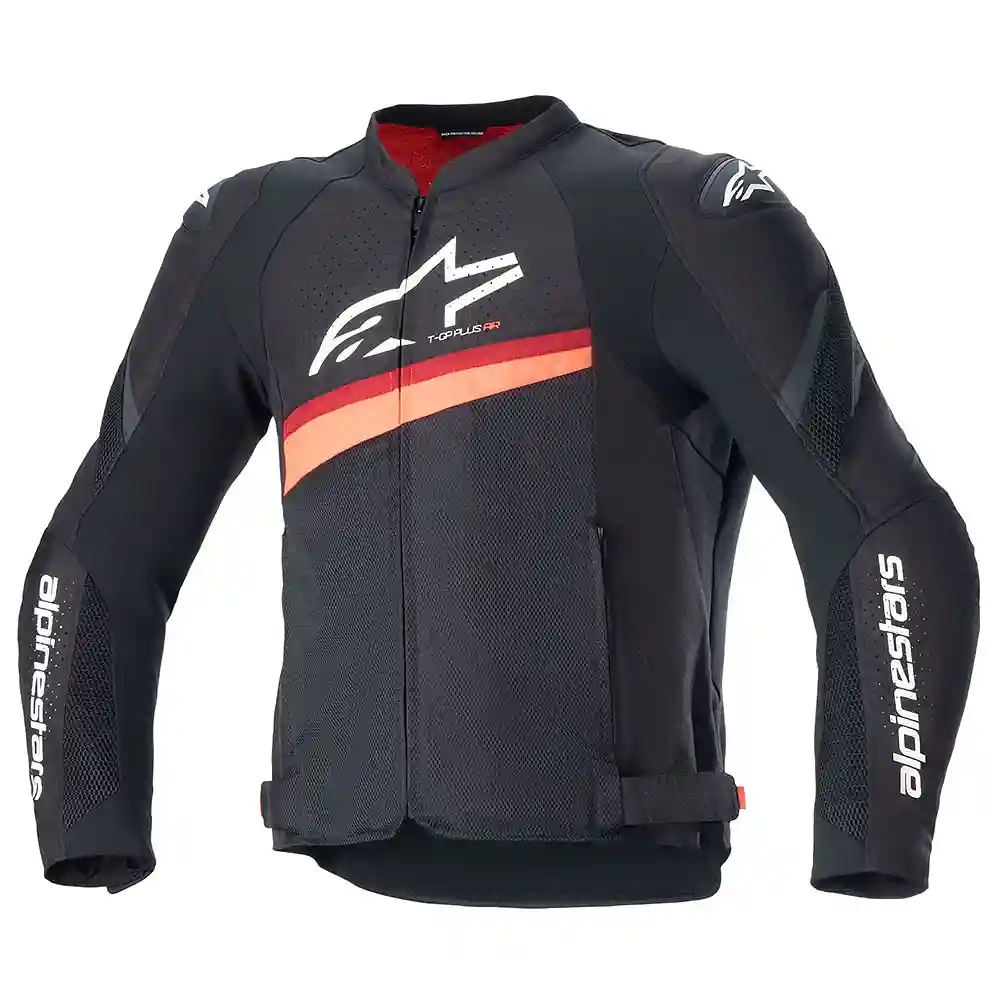 Materiales y estética visual de la versión Negro/Rojo Fluor, 4XL del T-GP Plus R V4 AIRFLOW Chaqueta - Moto Garage Miami