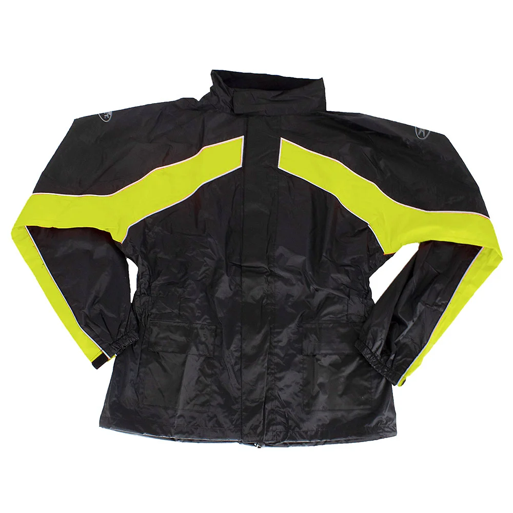 Detalle de pintura y diseño en tonalidad Negro/Alta Visibilidad, 3XL del Traje de lluvia de 2 Piezas RS-2 - Moto Garage Miami