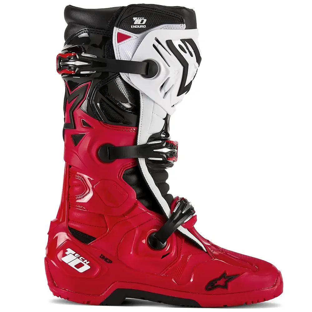 Vista frontal y diseño de calota del TECH 10 ENDURO Botas Alpinestars - Moto Garage Miami