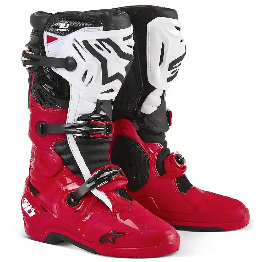 Materiales y estética visual de la versión Rojo Brillante/Negro/Blanco, 14 del TECH 10 ENDURO Botas - Moto Garage Miami