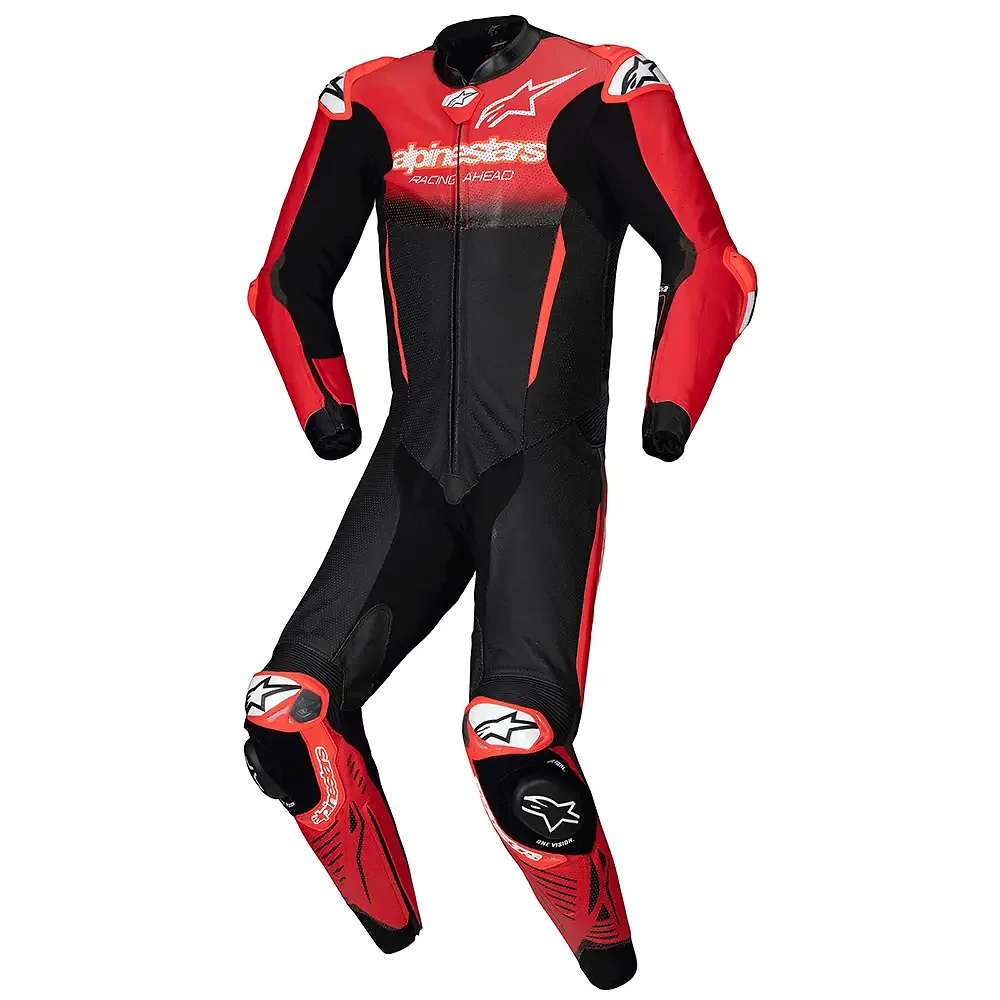 Detalle de pintura y diseño en tonalidad Negro/Rojo, 60 del GP-R7 Traje de cuero - Moto Garage Miami
