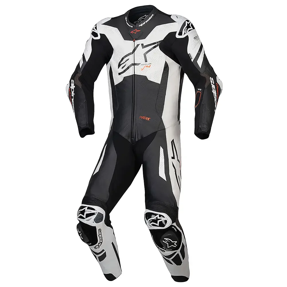 Toma estructural y acabado gráfico Negro/Blanco/Rojo Fluo, 58 del modelo GP Plus V4 Sprint Traje de cuero - Moto Garage Miami