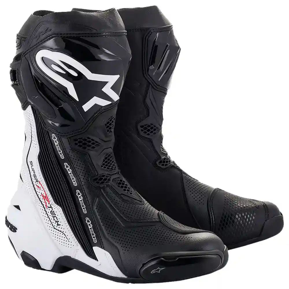 Toma estructural y acabado gráfico Negro/Blanco del modelo SUPERTECH R Ventiladas Botas - Moto Garage Miami