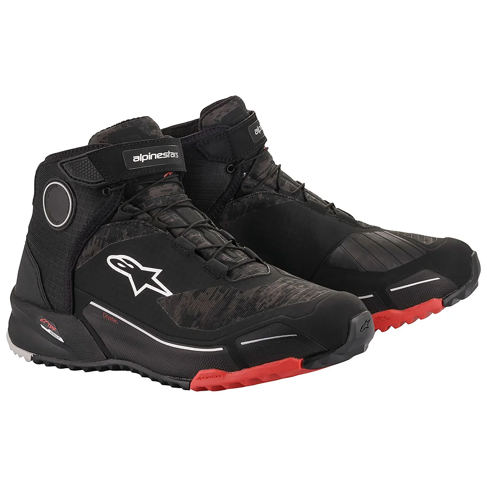 Materiales y estética visual de la versión Negro/Rojo Camo, 13 del CR-X Drystar® Zapatillas - Moto Garage Miami