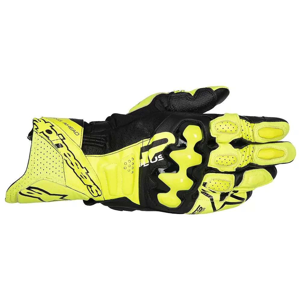 Detalle de pintura y diseño en tonalidad Amarillo Flúor/Negro, 2XL del Guantes GP PLUS R V3 - Moto Garage Miami
