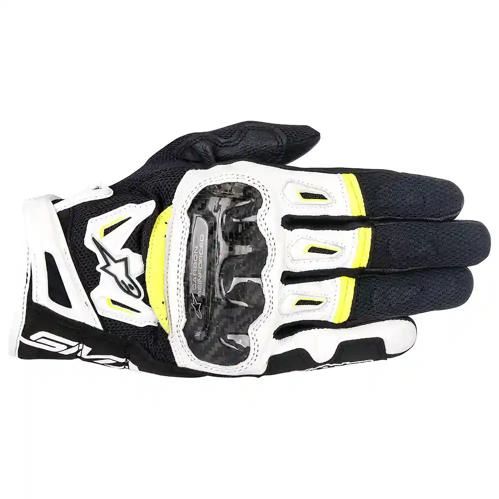 Materiales y estética visual de la versión Negro/Blanco/Amarillo Fluor, 3XL del Guantes SMX-2 AIR CARBON V2 - Moto Garage Miami