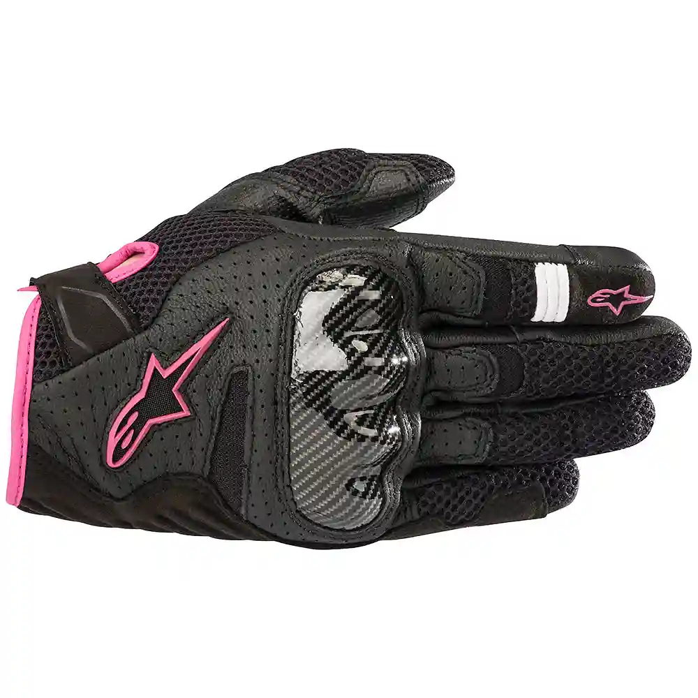 Detalle de pintura y diseño en tonalidad Negro/Fucsia, L del Guantes Stella SMX-1 AIR V2 - Moto Garage Miami