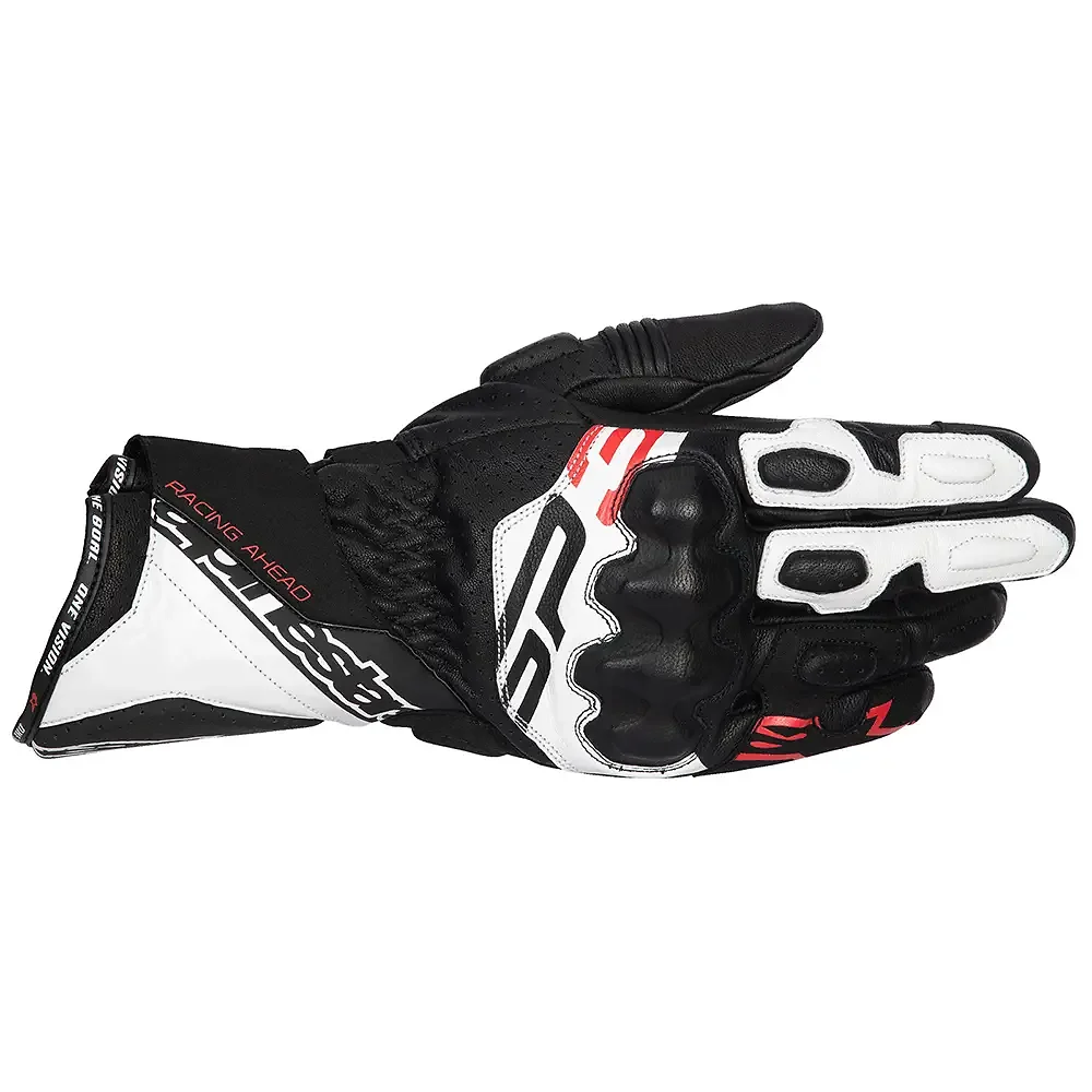 Materiales y estética visual de la versión Negro/Blanco/Rojo Flúor, 3XL del Guantes SP-3 - Moto Garage Miami