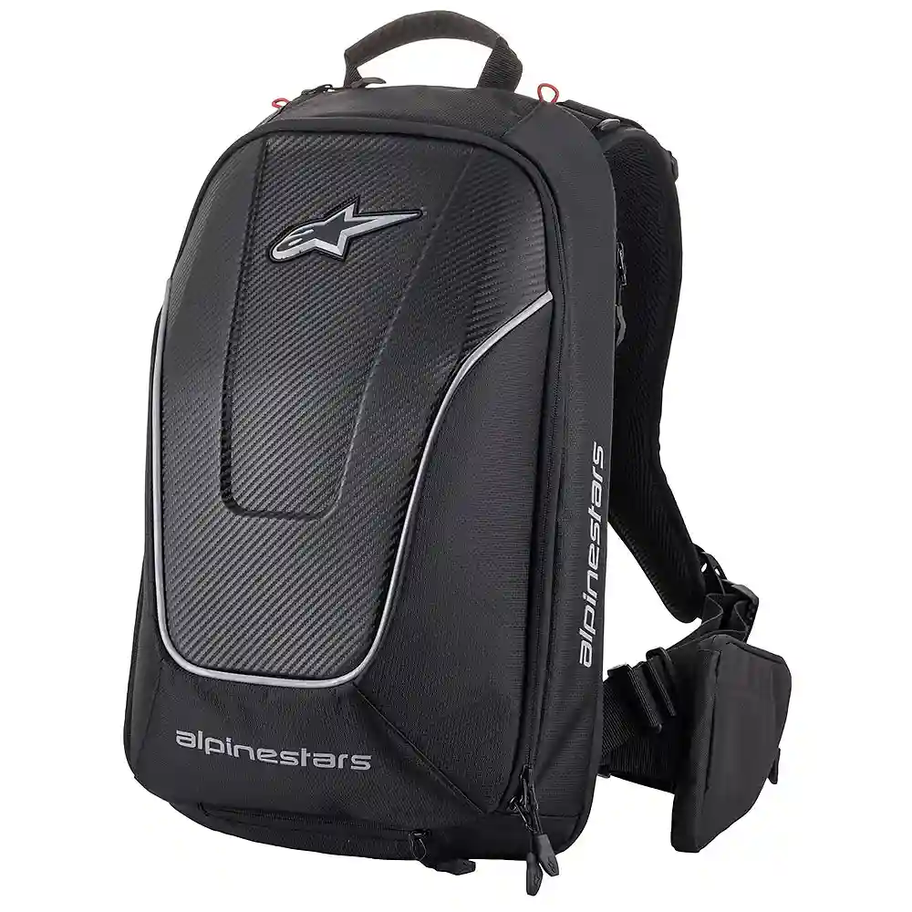 Vista frontal y diseño de calota del Mochila Alpinestars CHARGER PRO - Moto Garage Miami