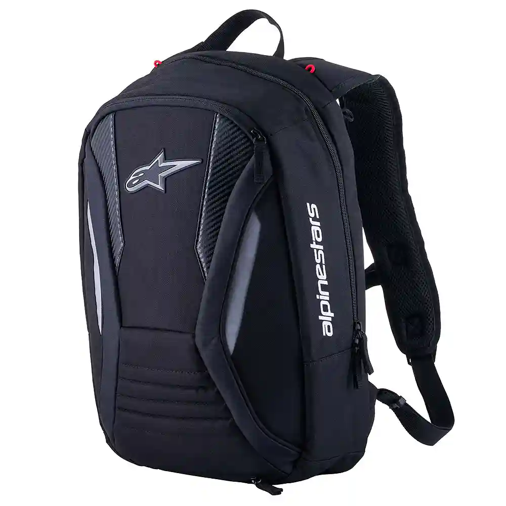 Vista frontal y diseño de calota del Mochila Alpinestars CHARGER BOOST - Moto Garage Miami