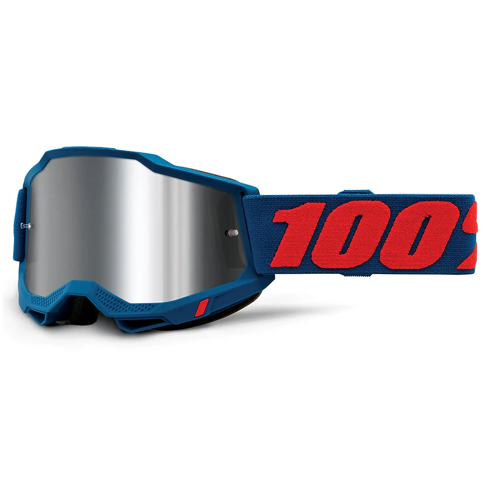 Materiales y estética visual de la versión Espejo Plata Flash, Odeon del Goggles 100% ACCURI 2 - Moto Garage Miami