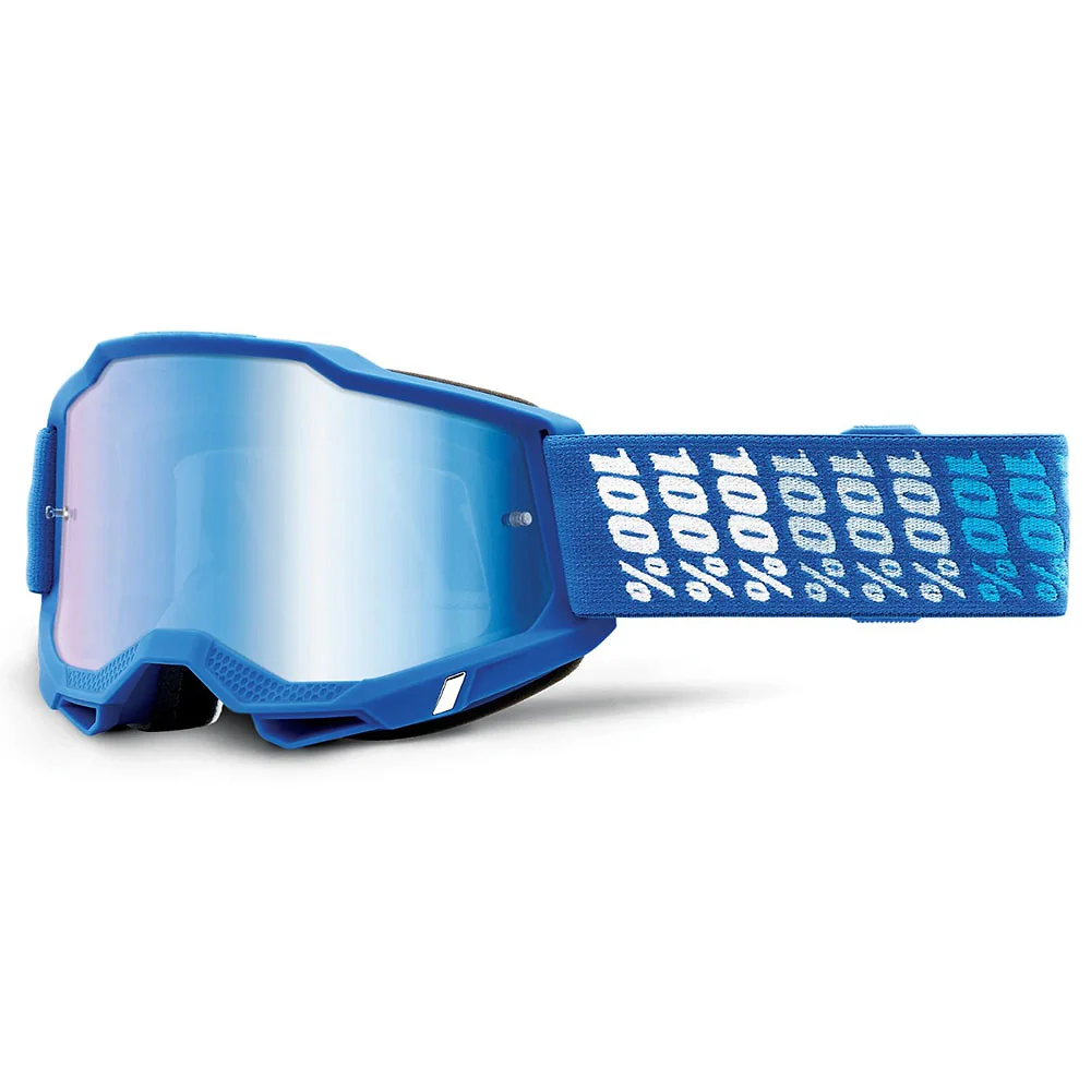Detalle de pintura y diseño en tonalidad Espejo Azul, Yarger del Goggles 100% ACCURI 2 - Moto Garage Miami