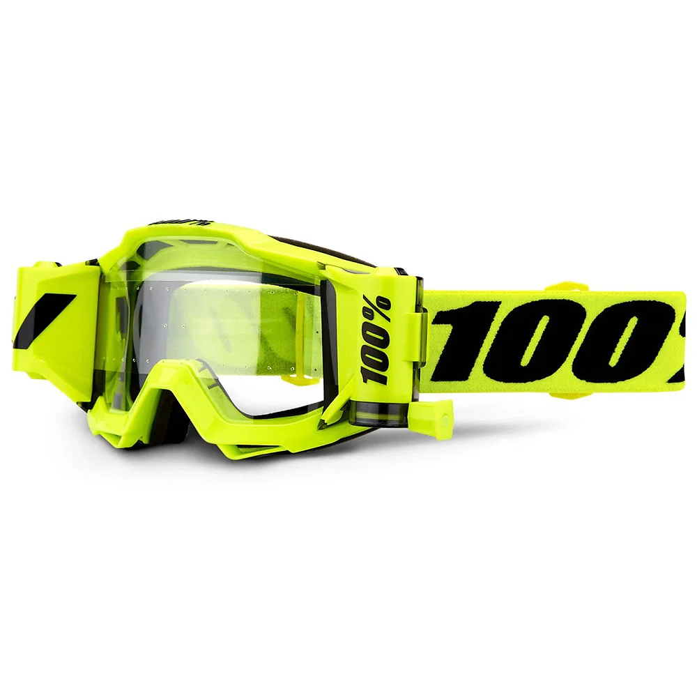 Detalle de pintura y diseño en tonalidad Claro, Amarillo Fluor del Goggles 100% ACCURI 2 FORECAST - Moto Garage Miami