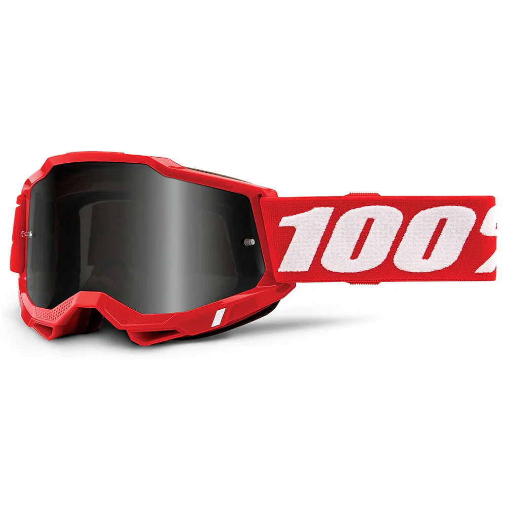 Detalle de pintura y diseño en tonalidad Ahumado, Rojo Neón del Goggles 100% ACCURI 2 SAND - Moto Garage Miami