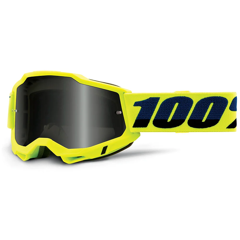 Detalle de pintura y diseño en tonalidad Ahumado, Amarillo Fluorescente del Goggles 100% ACCURI 2 SAND - Moto Garage Miami