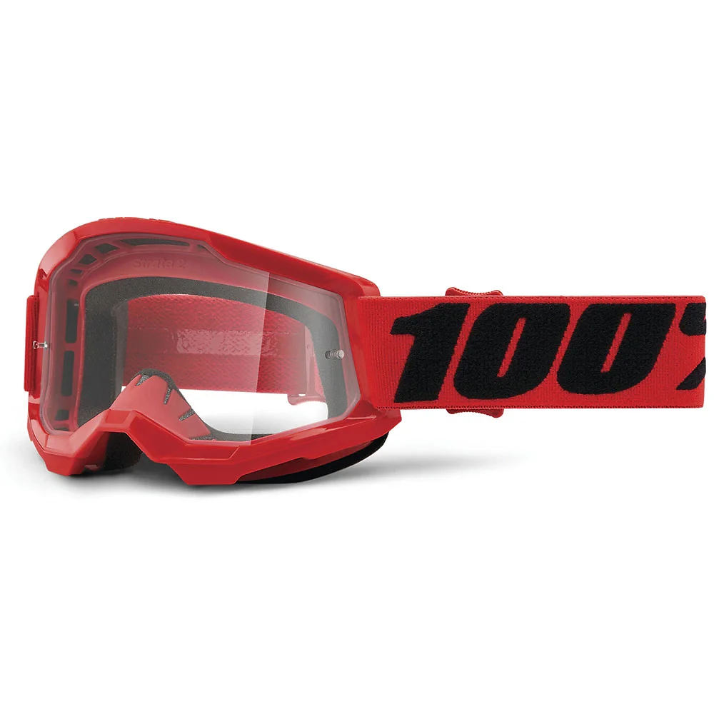 Materiales y estética visual de la versión Claro, Rojo del Goggles 100% STRATA 2 JUNIOR (Juvenil) - Moto Garage Miami