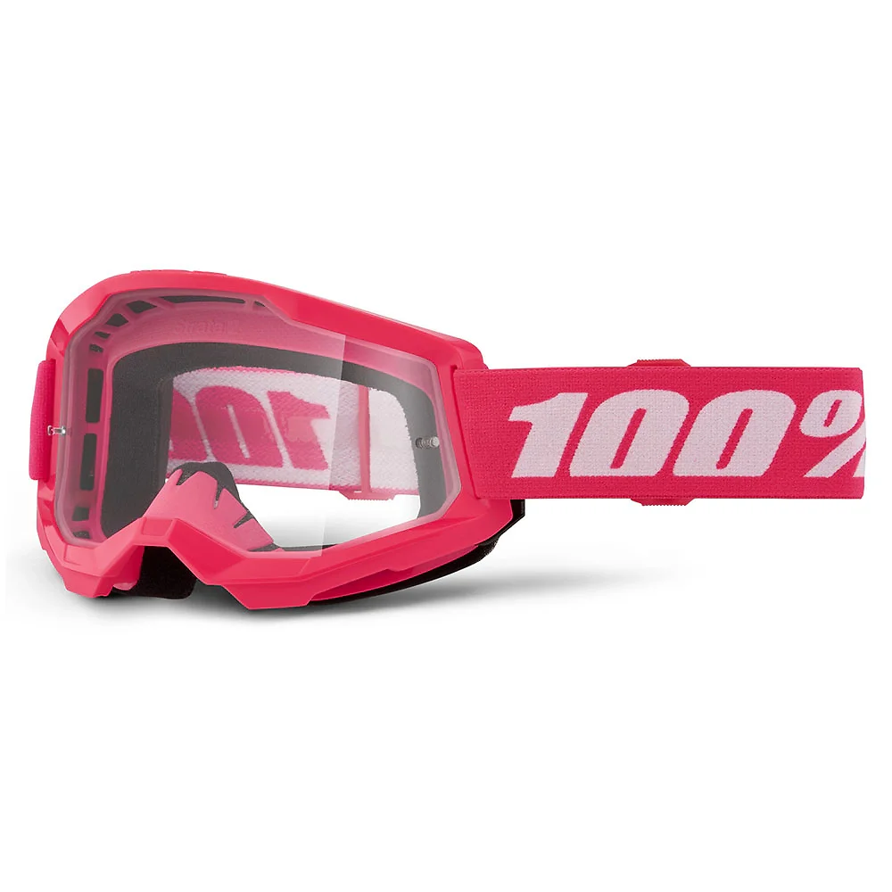 Materiales y estética visual de la versión Claro, Rosa del Goggles 100% STRATA 2 JUNIOR (Juvenil) - Moto Garage Miami