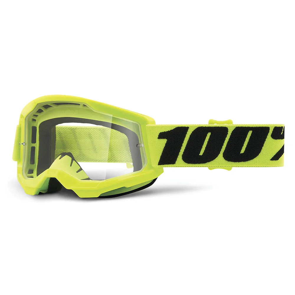 Detalle de pintura y diseño en tonalidad Claro, Amarillo Fluorescente del Goggles 100% STRATA 2 JUNIOR (Juvenil) - Moto Garage Miami