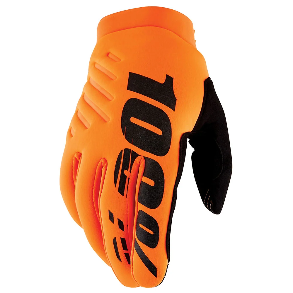 Detalle de pintura y diseño en tonalidad Naranja Fluor/Negro, XL del Guantes 100% BRISKER Juvenil (Clima Frio) - Moto Garage Miami