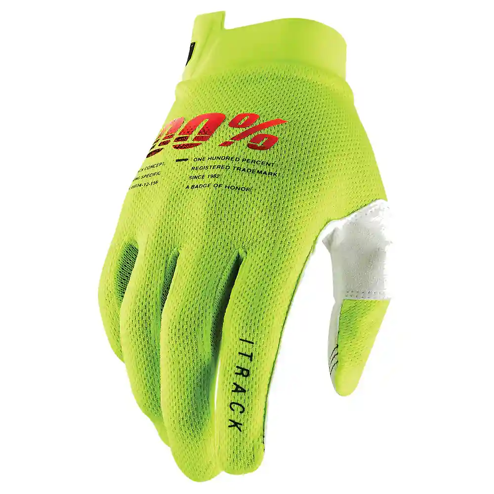 Toma estructural y acabado gráfico 2XL, Amarillo Fluor del modelo Guantes 100% ITRACK - Moto Garage Miami