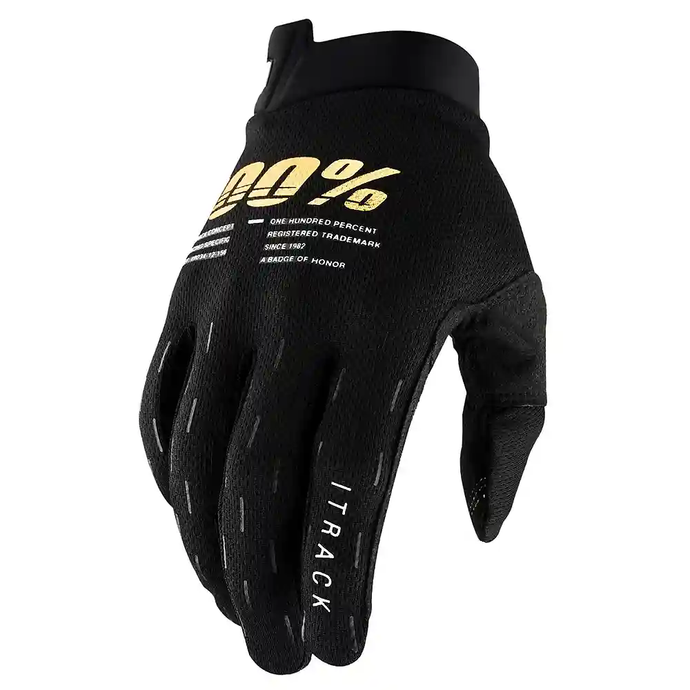 Detalle de pintura y diseño en tonalidad Negro, XL del Guantes 100% ITRACK Juvenil - Moto Garage Miami