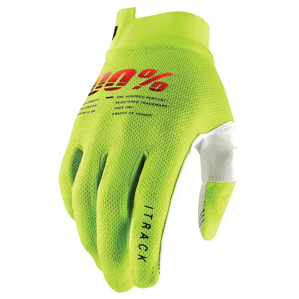 Toma estructural y acabado gráfico Amarillo Fluor, XL del modelo Guantes 100% ITRACK Juvenil - Moto Garage Miami