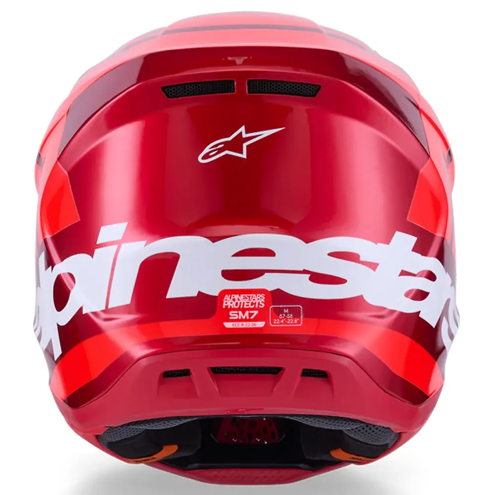 Vista frontal y diseño de calota del SM7 CORE - Casco Alpinestars - Moto Garage Miami