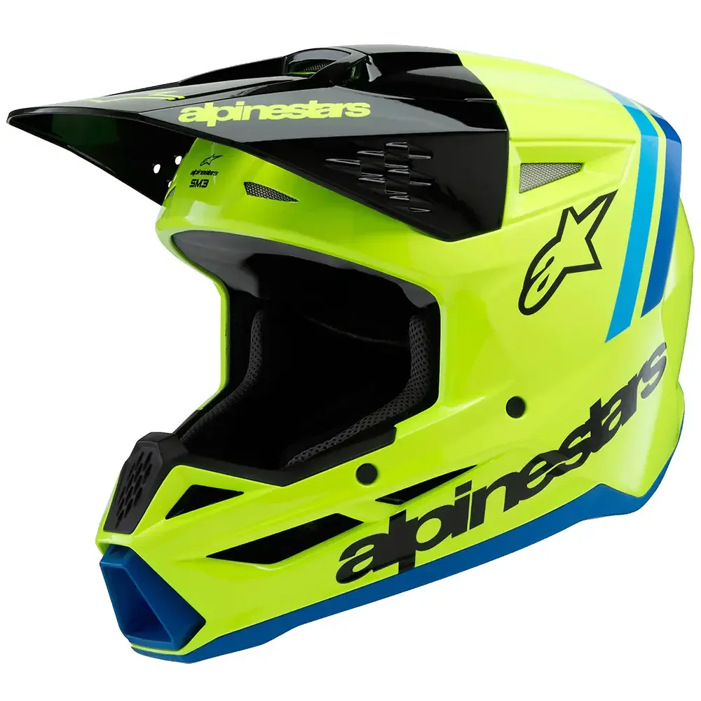 Acabado de fábrica en color Amarillo Fluor/Negro/Azul, S Juvenil para el SM3 RADIUM (NIÑOS) - Casco - Moto Garage Miami