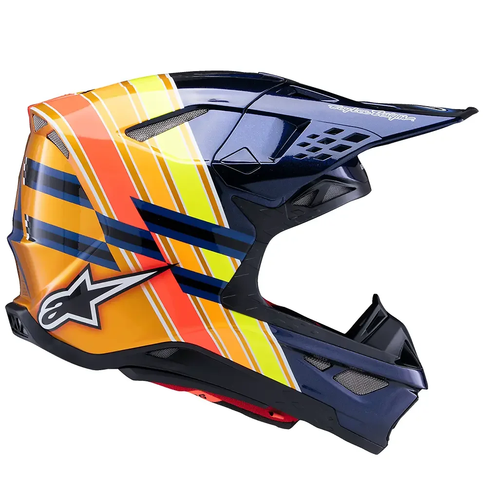 Primer plano de la construcción y material del S-M10 Edición Troy Lee Designs Casco Alpinestars - Moto Garage Miami