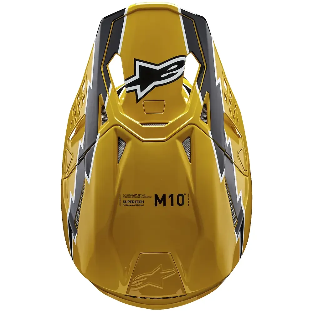 Vista frontal y diseño de calota del SUPERTECH M10 AMPRESS Casco Alpinestars - Moto Garage Miami