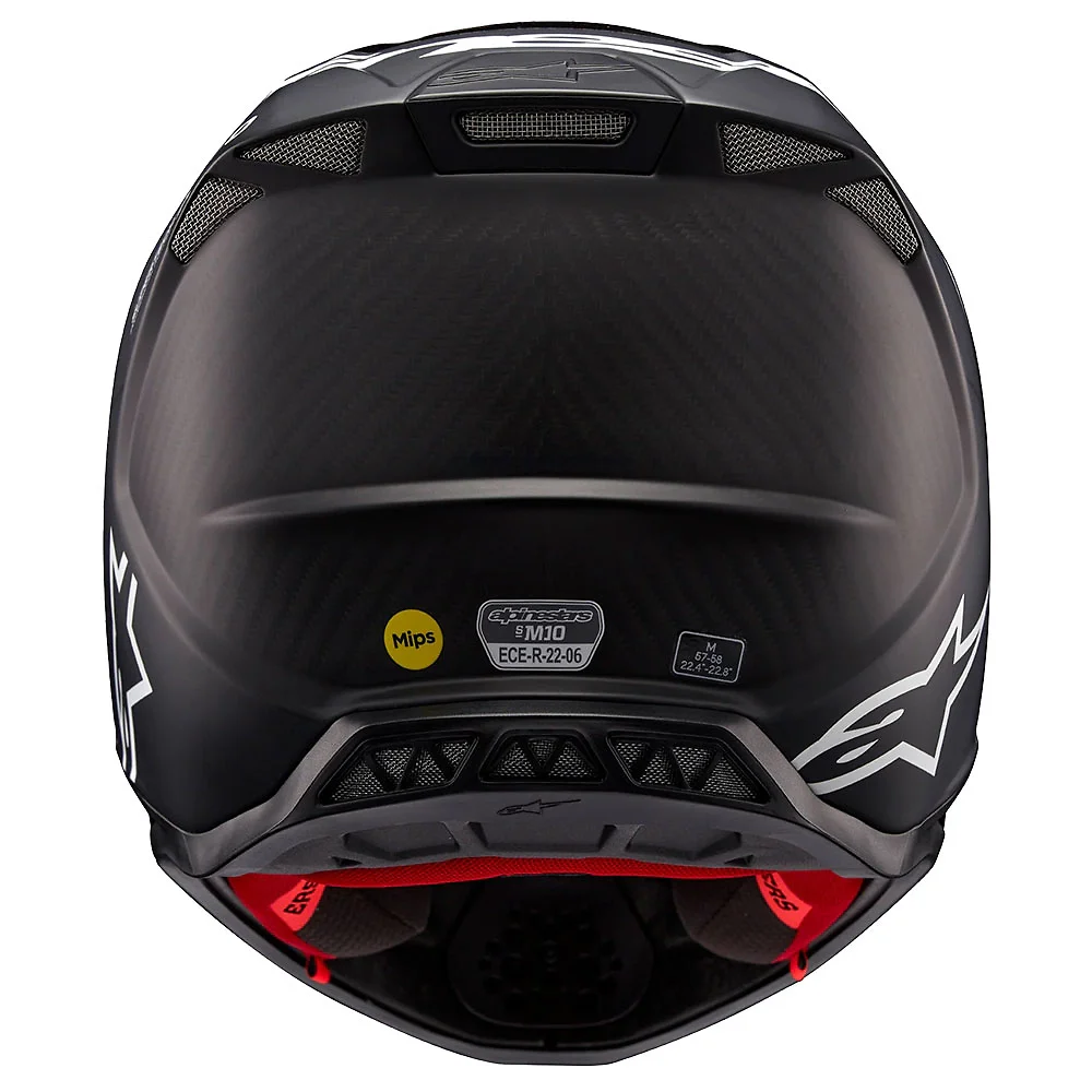 Vista frontal y diseño de calota del SUPERTECH M10 FLOOD Casco Alpinestars - Moto Garage Miami