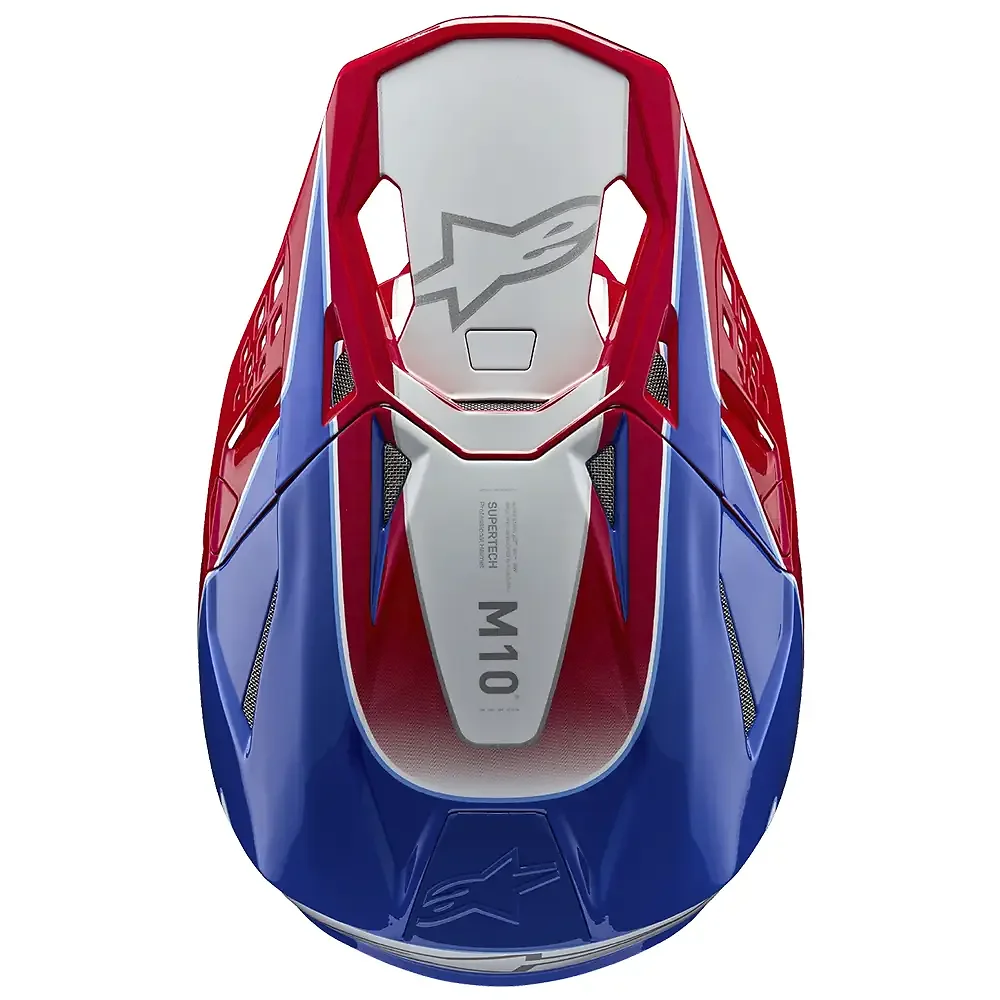 Vista frontal y diseño de calota del SUPERTECH M10 AEON Casco Alpinestars - Moto Garage Miami